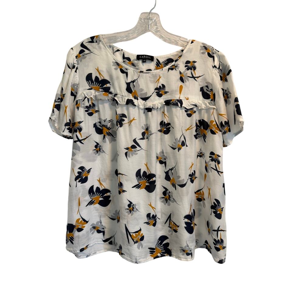 Caroll Short Sleeve Airy Silk blend Navy Yellow Floral Pattern- 44